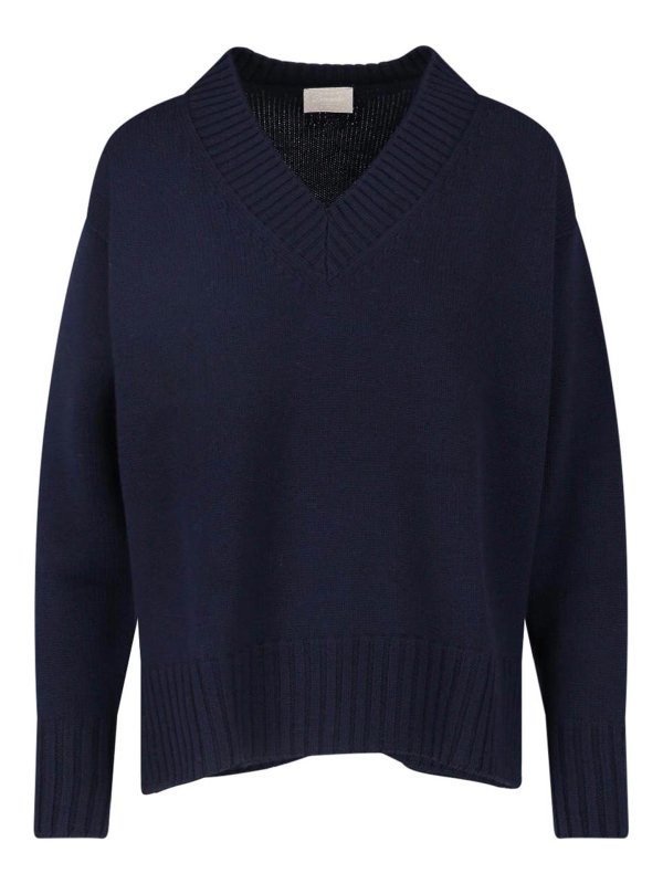 DRUMOHR: Strickpullover mit V-Ausschnitt - V-Pullover - Blau
