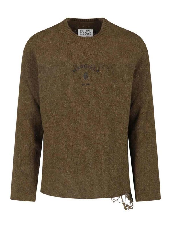 MM6 MAISON MARGIELA: Strickpullover mit Rundhalsausschnitt - Rundhalspullover - Grün