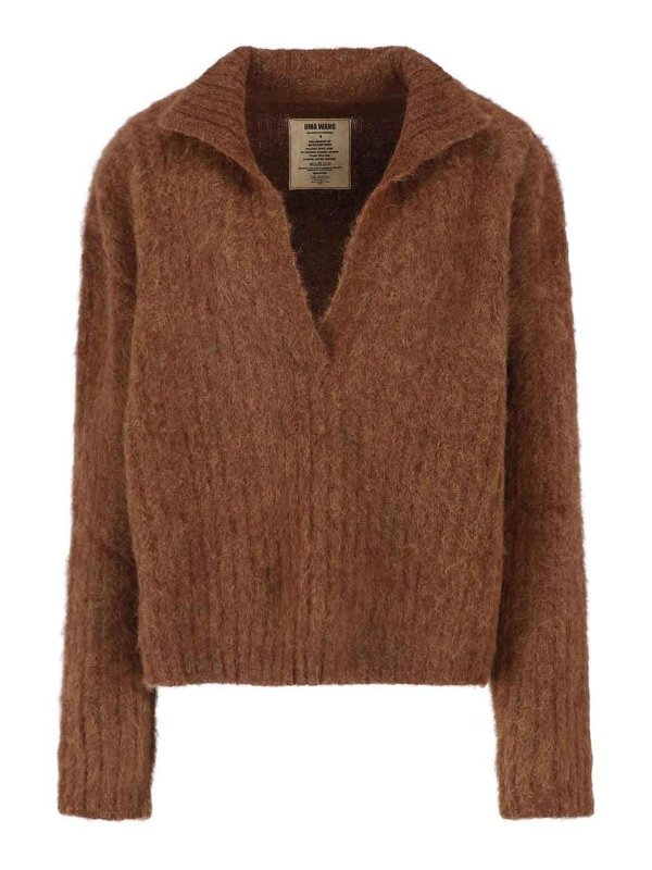 UMA WANG: Strickpullover mit V-Ausschnitt - V-Pullover - Braun