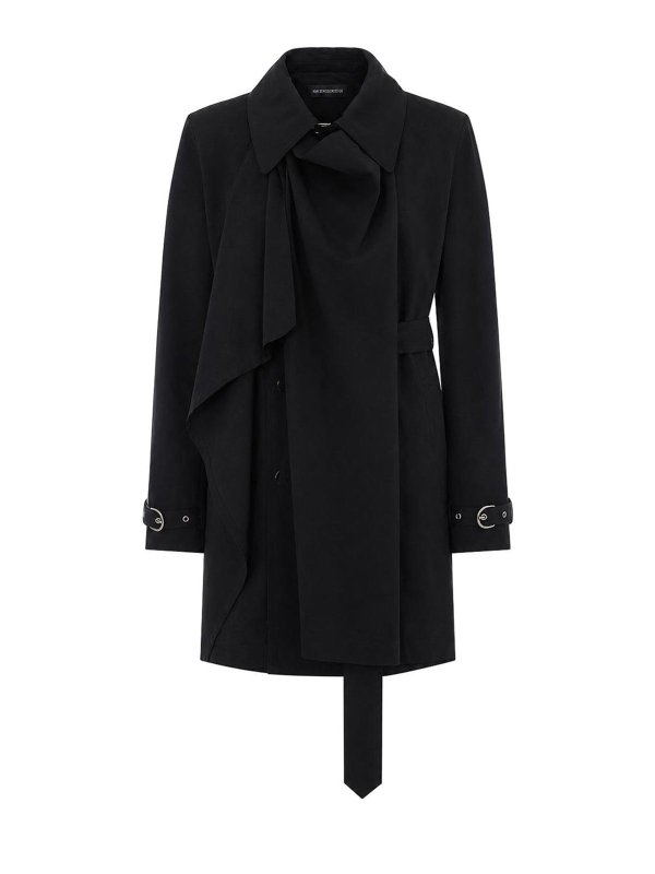 ANN DEMEULEMEESTER: トレンチコート - トレンチコート - 黒