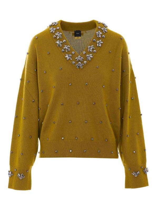 Pinko: Strickpullover mit Rundhalsausschnitt - Rundhalspullover - Grün