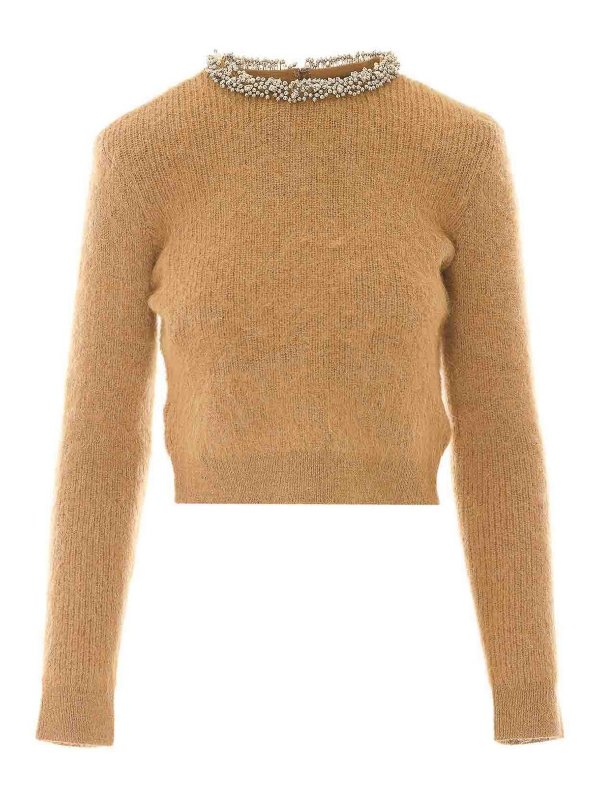 Self Portrait: Strickpullover mit Rundhalsausschnitt - Rundhalspullover - Braun