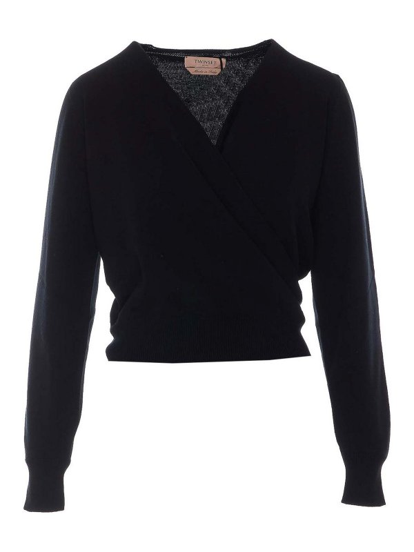 TWINSET: Strickpullover mit Rundhalsausschnitt - Rundhalspullover - Schwarz