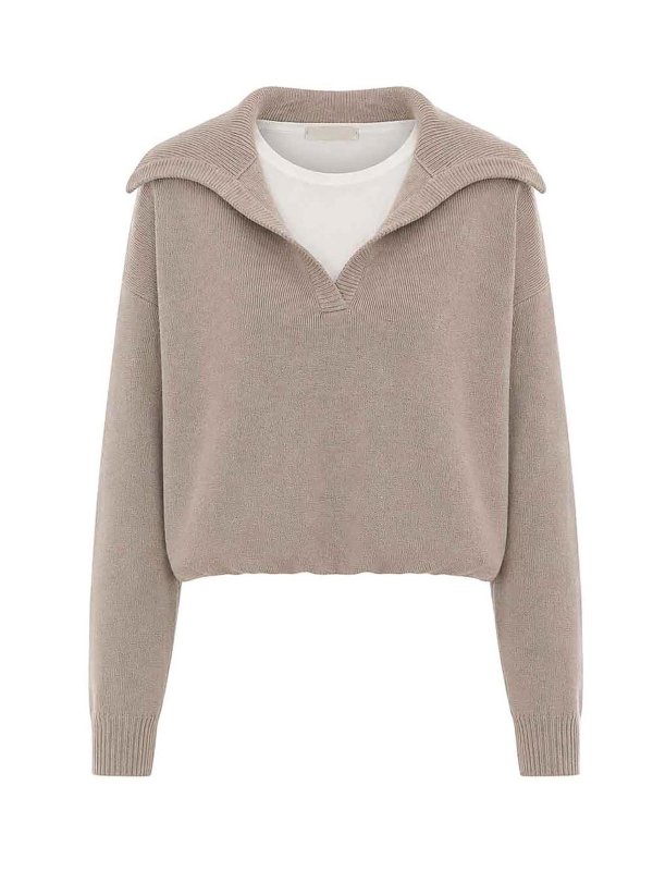 ELEH: Suéteres con cuello pico - Suéter Cuello Redondo - Beis