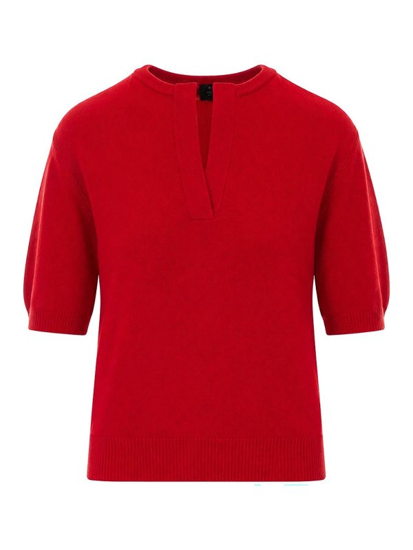 Pinko: Strickpullover mit V-Ausschnitt - V-Pullover - Rot