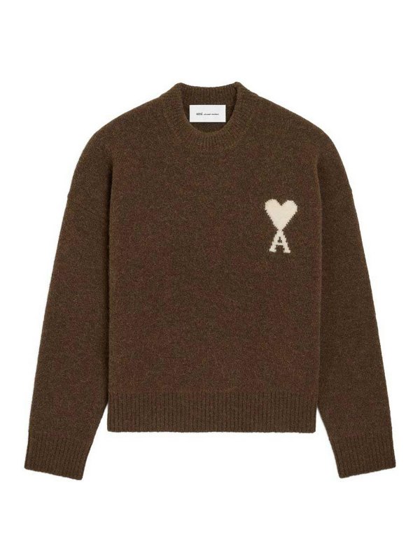 AMI PARIS: Strickpullover mit Rundhalsausschnitt - Rundhalspullover - Braun