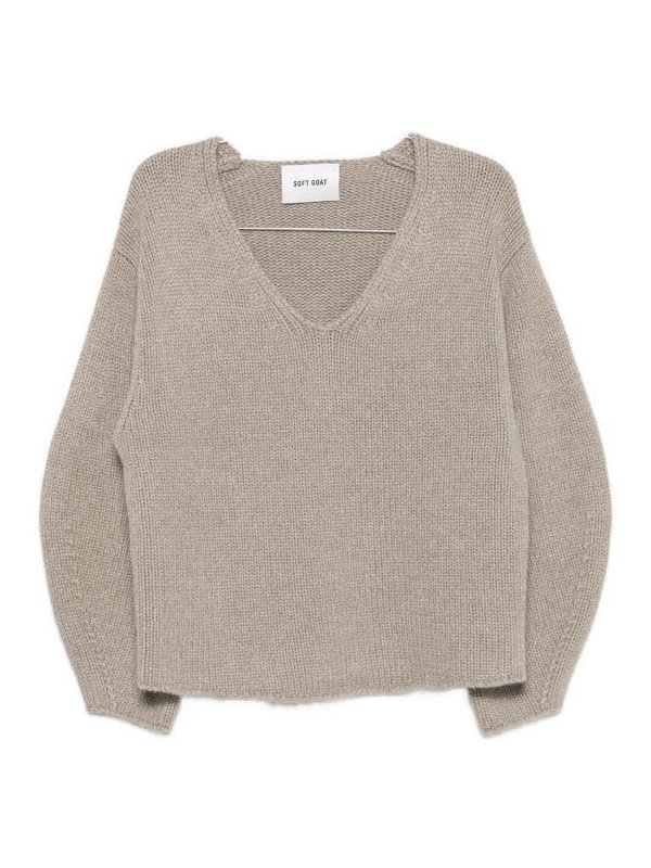 SOFT GOAT: Strickpullover mit V-Ausschnitt - V-Pullover - Beige