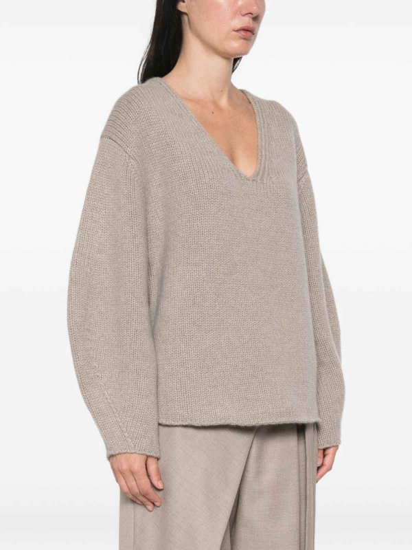 SOFT GOAT: Strickpullover mit V-Ausschnitt online - V-Pullover - Beige