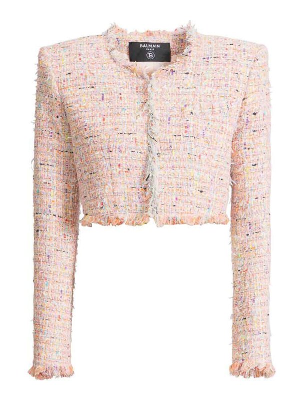 Balmain: casual jackets - Tweed Cropped Jacket