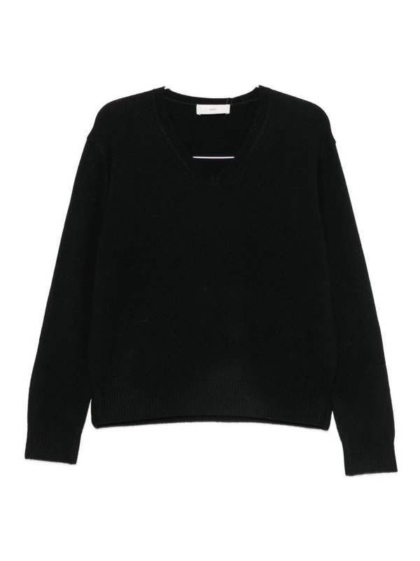 DUNST: Strickpullover mit V-Ausschnitt - V-Pullover - Schwarz