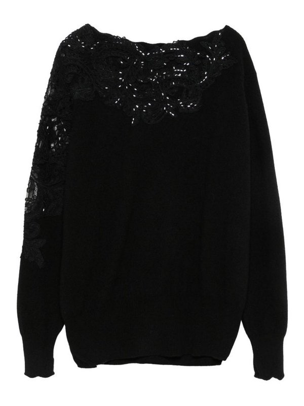 ERMANNO SCERVINO: Strickpullover mit Rundhalsausschnitt - Rundhalspullover - Schwarz