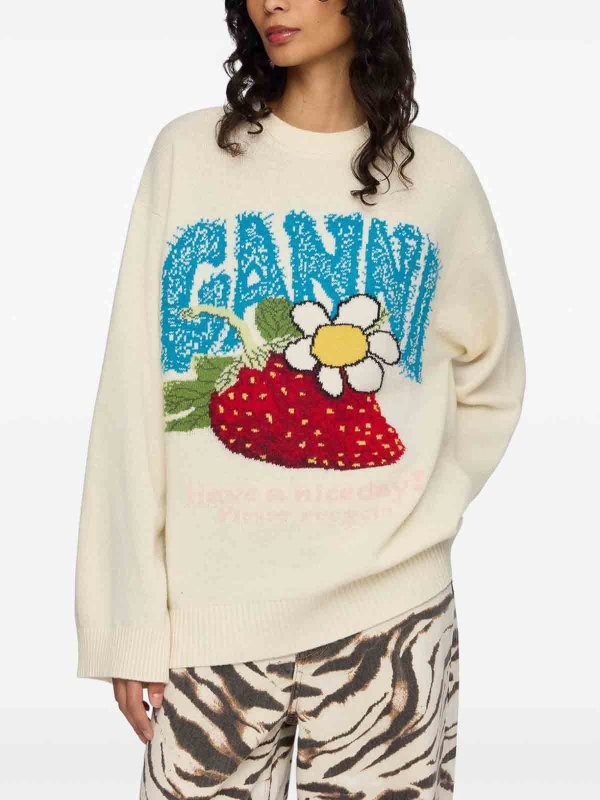 クルーネック - 白 shop online: GANNI