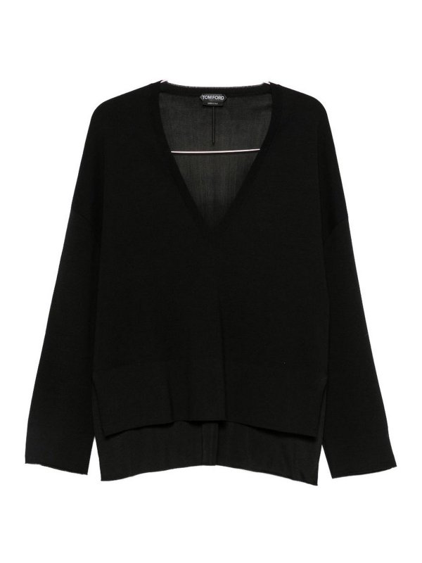 TOM FORD: Strickpullover mit V-Ausschnitt - V-Pullover - Schwarz