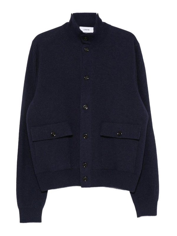 LARDINI: bombers - Blue Wool Bomber Jacket