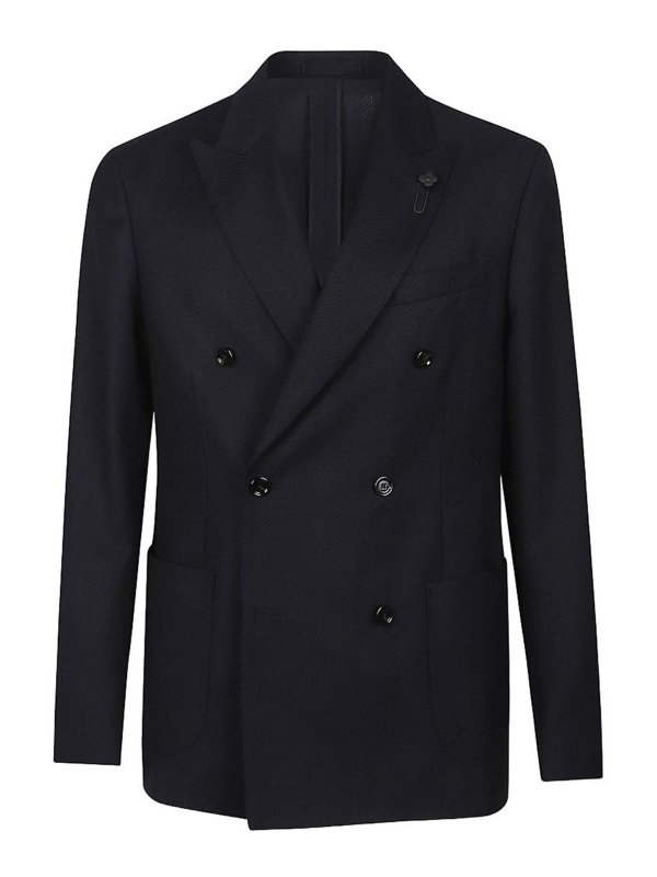 LARDINI: blazers - Blue Double-Breasted Jacket For Men