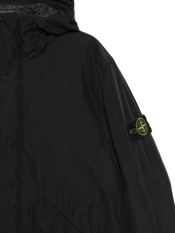 The Best Shops STONE ISLAND: casual jackets - Black Technical Hooded Jacket With Logo Patch