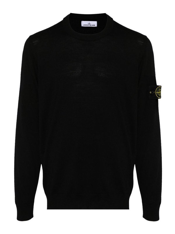 STONE ISLAND: Strickpullover mit Rundhalsausschnitt - Rundhalspullover - Schwarz