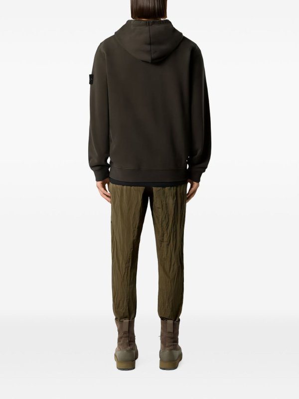 Felpa nera con cappuccio e patch logo shop online: STONE ISLAND