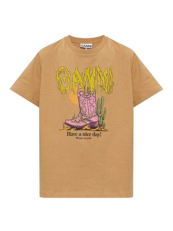 GANNI: T-shirts - T-Shirt - Hellbeige