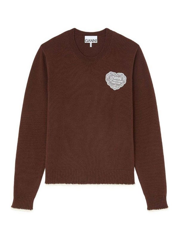 GANNI: crew necks - Brown Wool