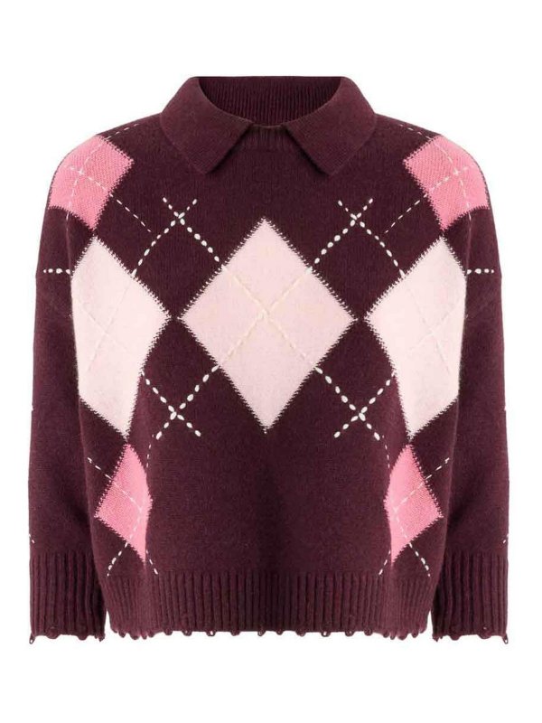 Pinko: Strickpullover mit Rundhalsausschnitt - Rundhalspullover - Bordeaux