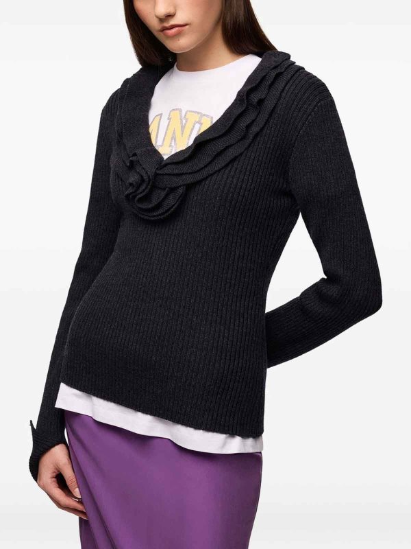 GANNI: Strickpullover mit Rundhalsausschnitt online - Rundhalspullover - Schwarz