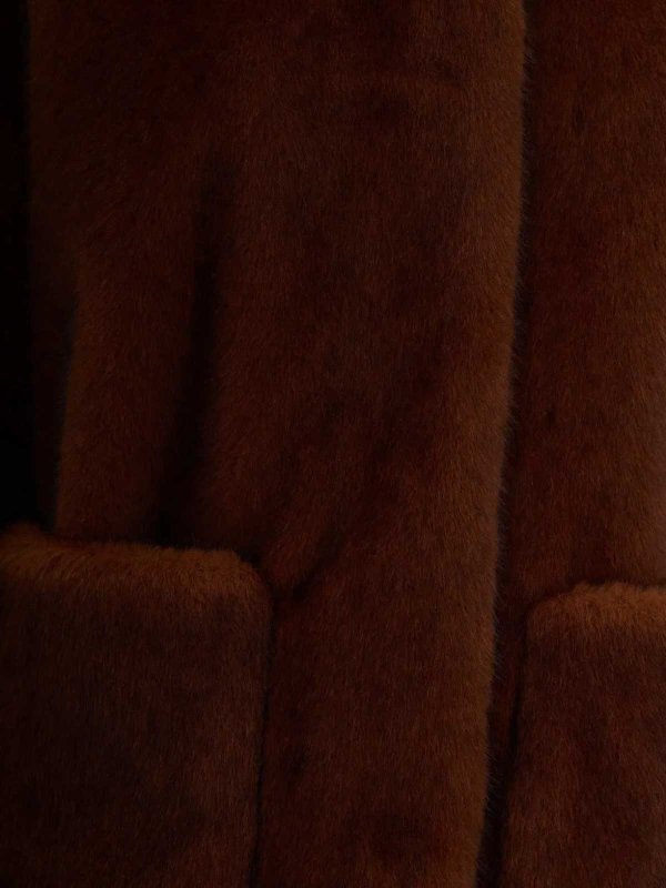 HERNO: knee length coats online - Dark Brown Fur Jacket Coat