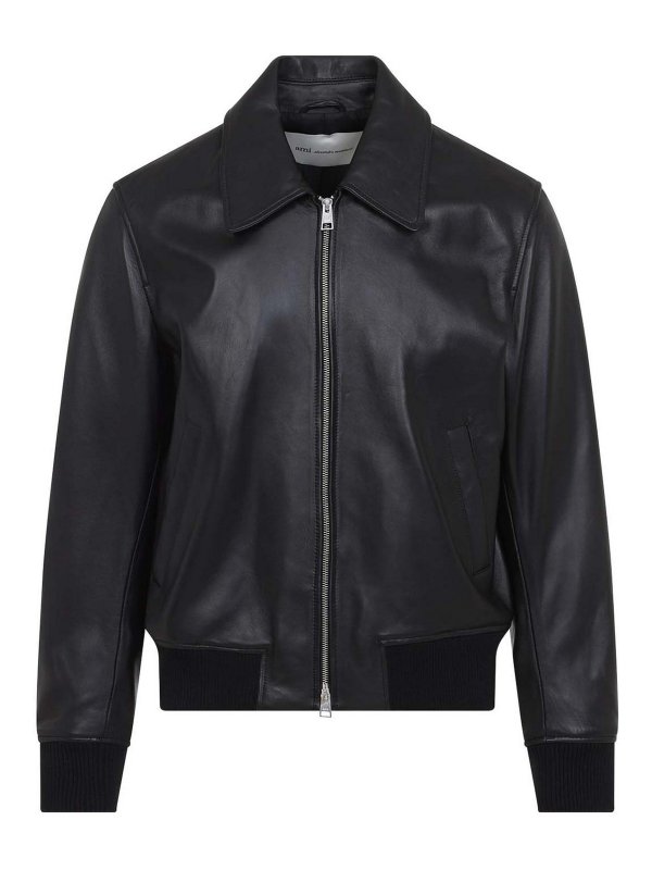 AMI PARIS: leather jacket - Zipped Leather Jacket