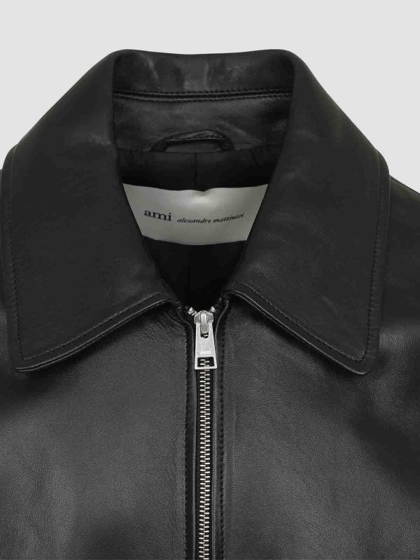 The Best Shops AMI PARIS: leather jacket - Zipped Leather Jacket