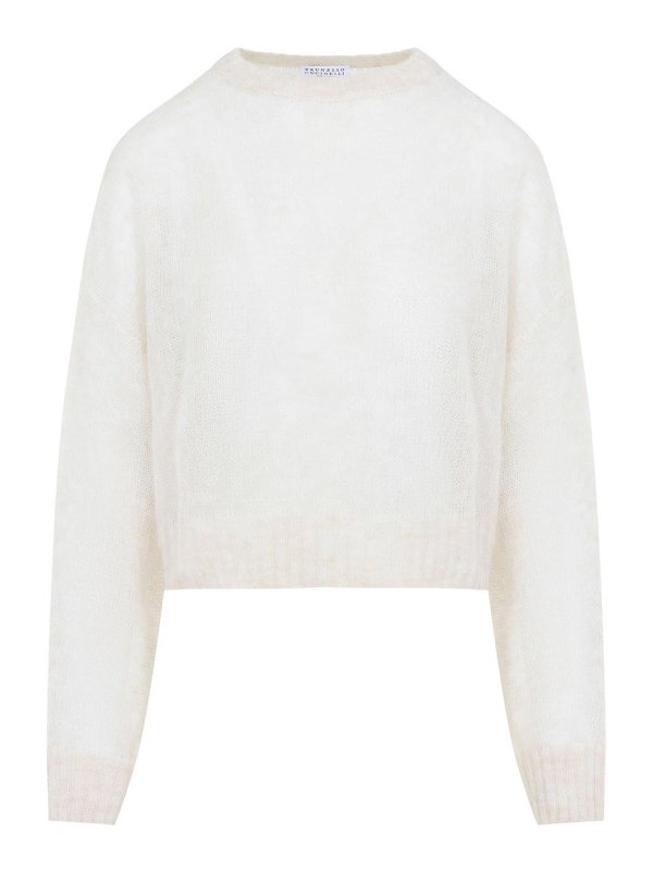 BRUNELLO CUCINELLI: Strickpullover mit Rundhalsausschnitt - Rundhalspullover - Creme