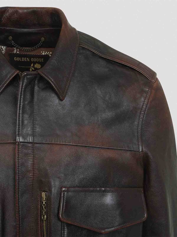 ボンバージャケット - ダークブラウン shop online: GOLDEN GOOSE