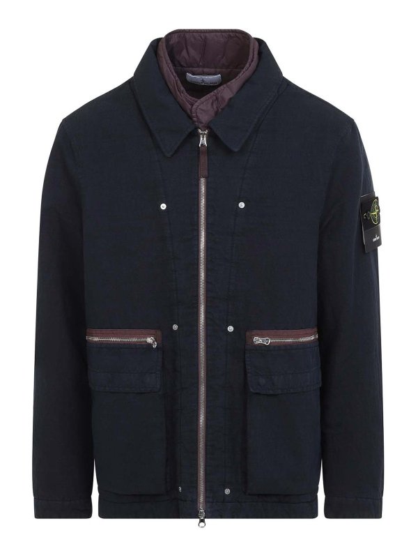 STONE ISLAND: ダウン・ハイテクジャケット - ダウンジャケット - ダークブルー