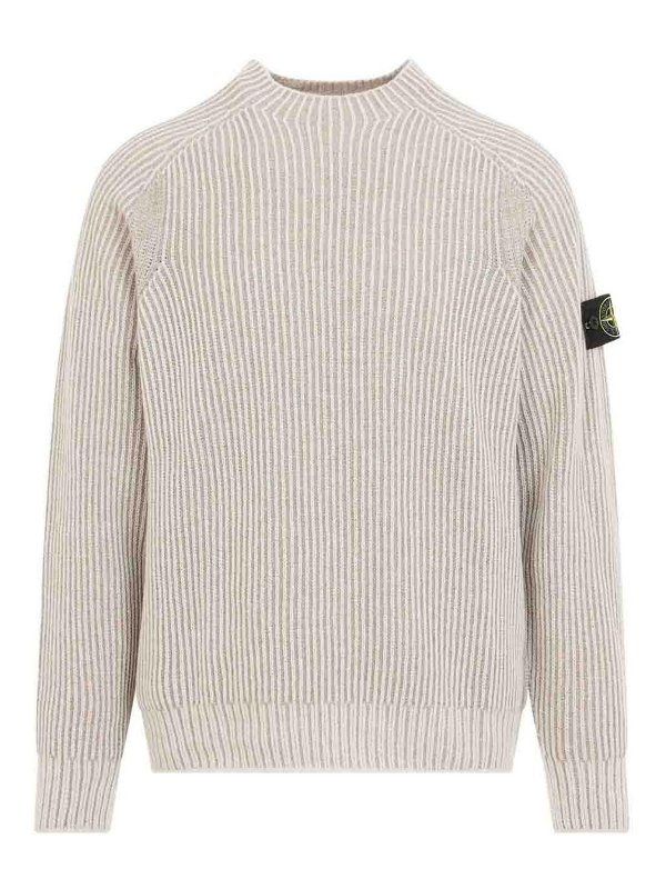 STONE ISLAND: Strickpullover mit Rundhalsausschnitt - Rundhalspullover - Weiß