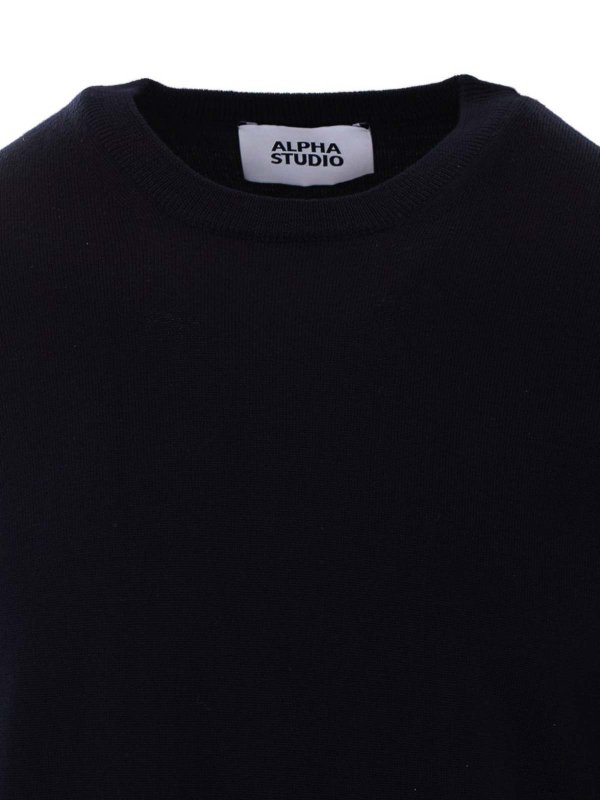 The Best Shops ALPHA STUDIO: crew necks - Black Wool Crew-Neck Sweater