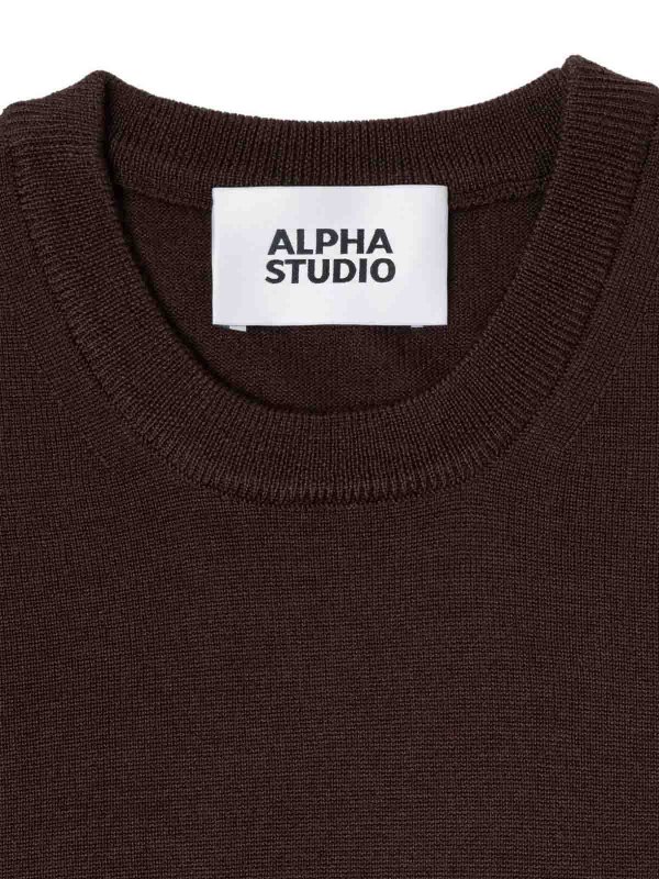 ALPHA STUDIO: crew necks online - Brown Wool Crew-Neck Sweater