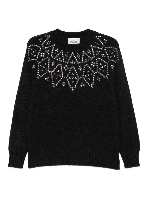 ALPHA STUDIO: Strickpullover mit Rundhalsausschnitt - Rundhalspullover - Schwarz