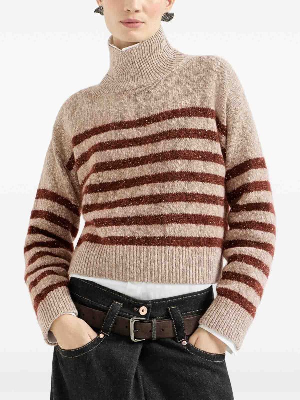 Rundhalspullover - Braun shop online: BRUNELLO CUCINELLI