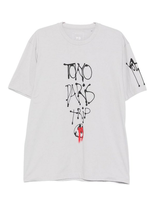 Y-3: T-shirts - T-Shirt - Grau