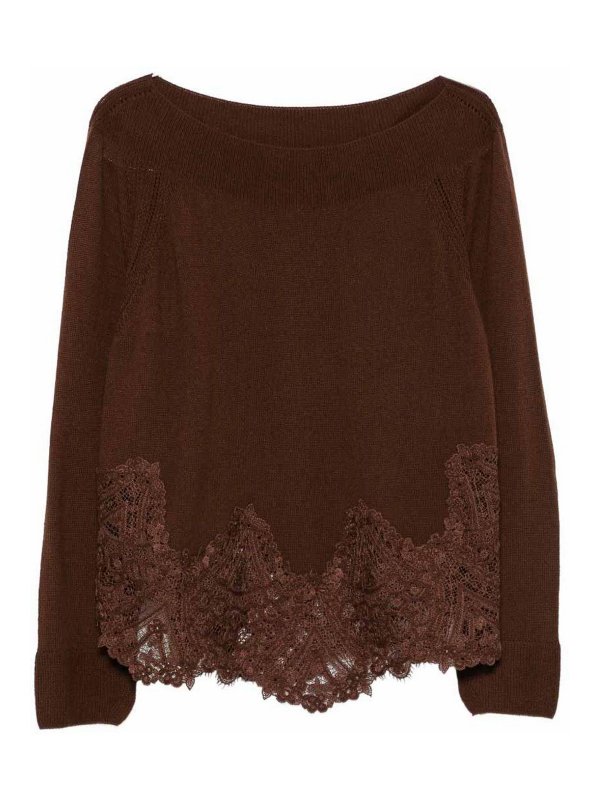 ERMANNO SCERVINO: Strickpullover mit Rundhalsausschnitt - Rundhalspullover - Braun