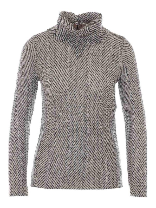 TWINSET: Strickpullover mit Rundhalsausschnitt - Rundhalspullover - Grau