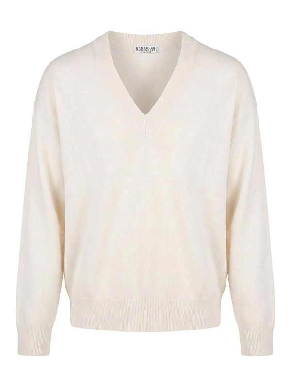 BRUNELLO CUCINELLI: Col en V - Pull À Col V - Blanc