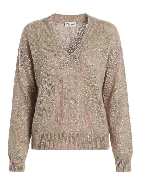 BRUNELLO CUCINELLI: Strickpullover mit Rundhalsausschnitt - Rundhalspullover - Braun