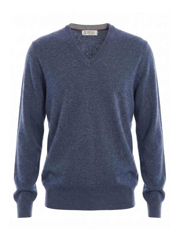 BRUNELLO CUCINELLI: Strickpullover mit Rundhalsausschnitt - Rundhalspullover - Denim