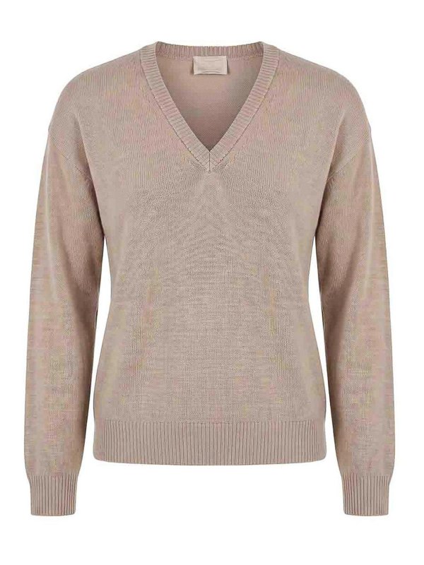 DRUMOHR: Strickpullover mit V-Ausschnitt - V-Pullover - Weiß