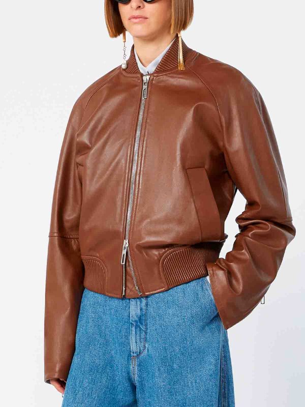 The Best Shops SPORTMAX: レザージャケット - レザージャケット - ブラウン