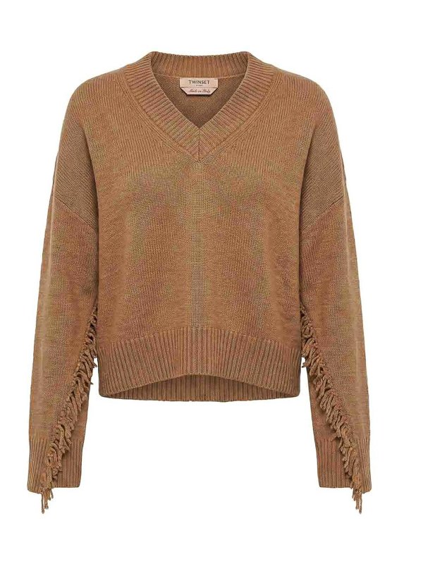 TWINSET: Strickpullover mit Rundhalsausschnitt - Rundhalspullover - Beige