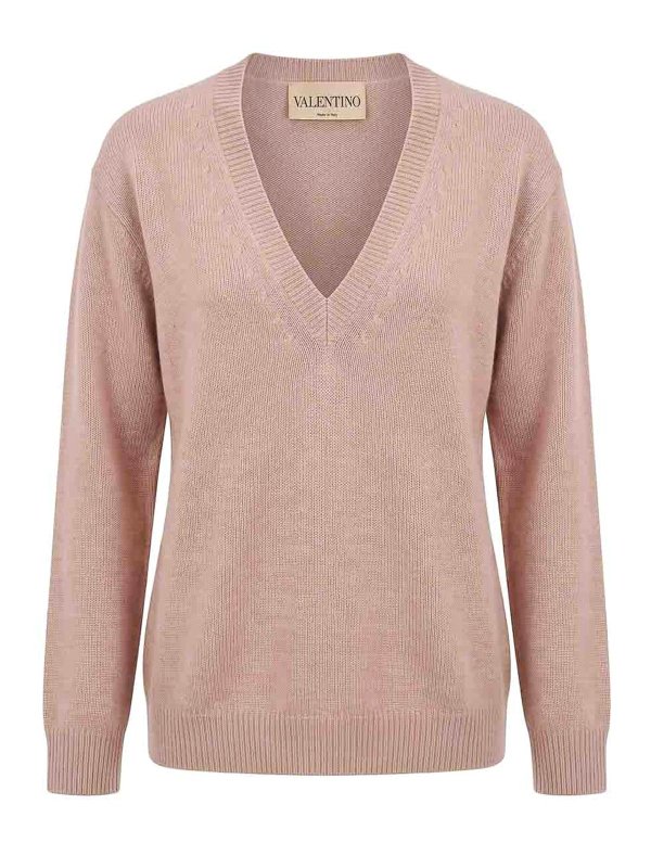 VALENTINO: Strickpullover mit Rundhalsausschnitt - Rundhalspullover - Nude