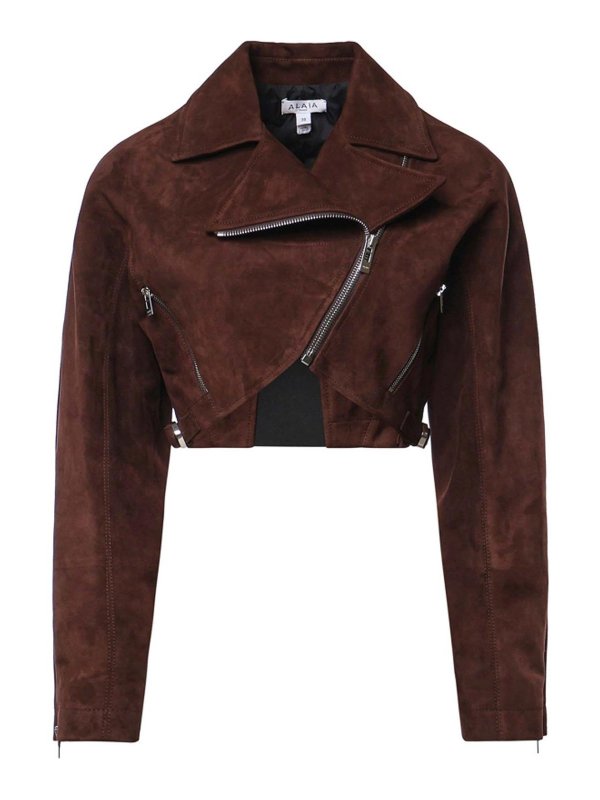 Alaïa: casual jackets - Cropped Suede Biker Jacket