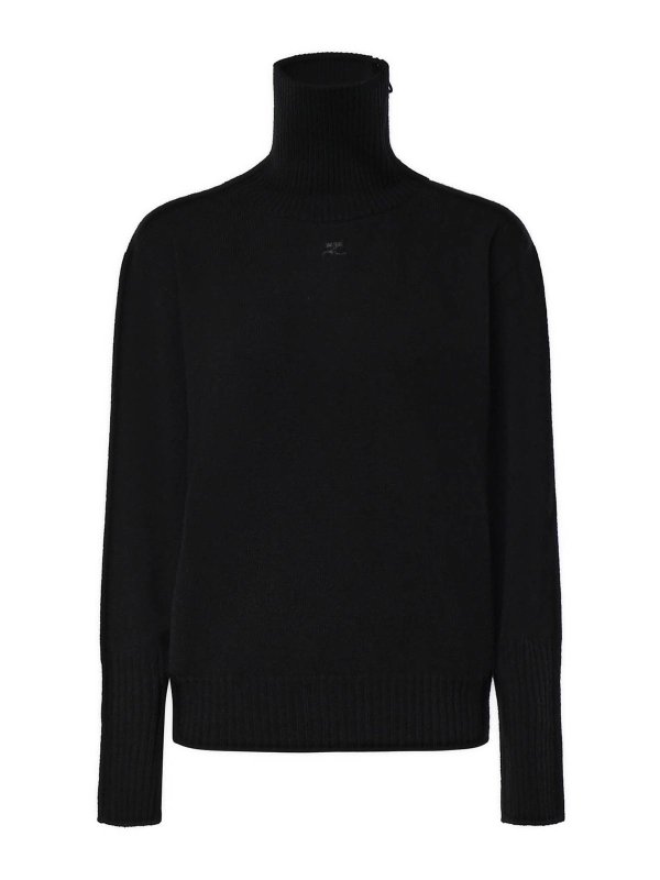 Courreges: Strickpullover mit Rundhalsausschnitt - Rundhalspullover - Schwarz