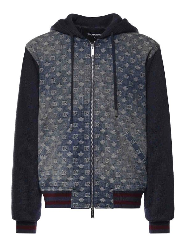 DSQUARED2: cardigans - D2 Monogram Wool Zip-Up Cardigan